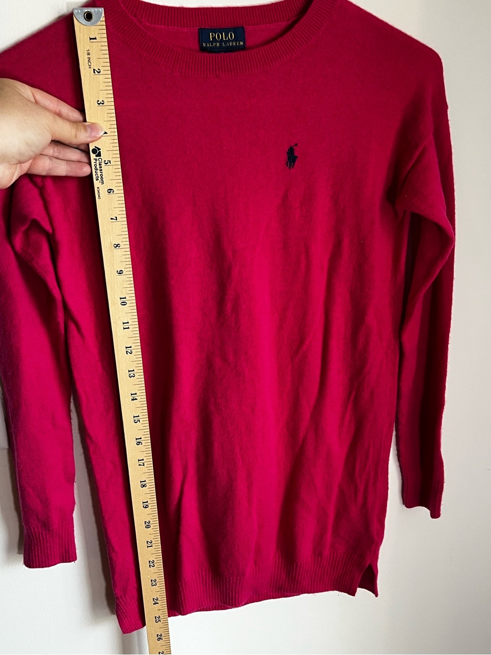 Polo by Ralph Lauren Crewneck Sweater Bright Pink Girls Wool Blend Medium 8/10 - Picture 7 of 8